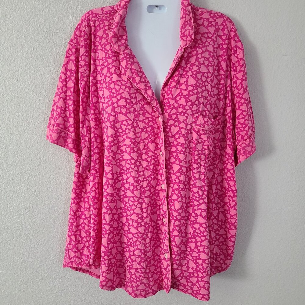 Victoria’s Secret Women's Pink Heart Print Button Front Pajama Top Size XL
